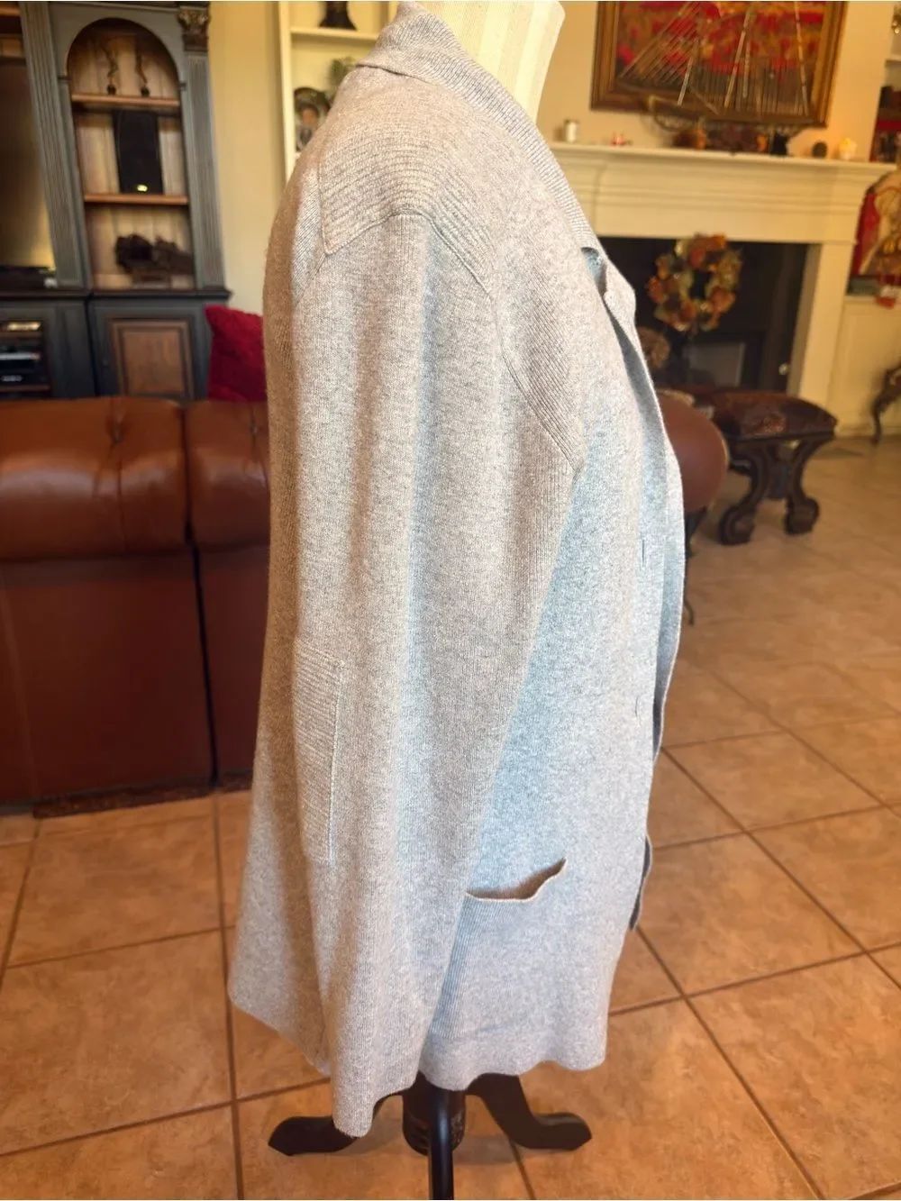 Light Gray Open-Front Knit Jacket - Picture 9 of 16